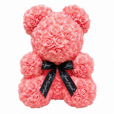 Мишка из роз нежно-розовый (40 см)